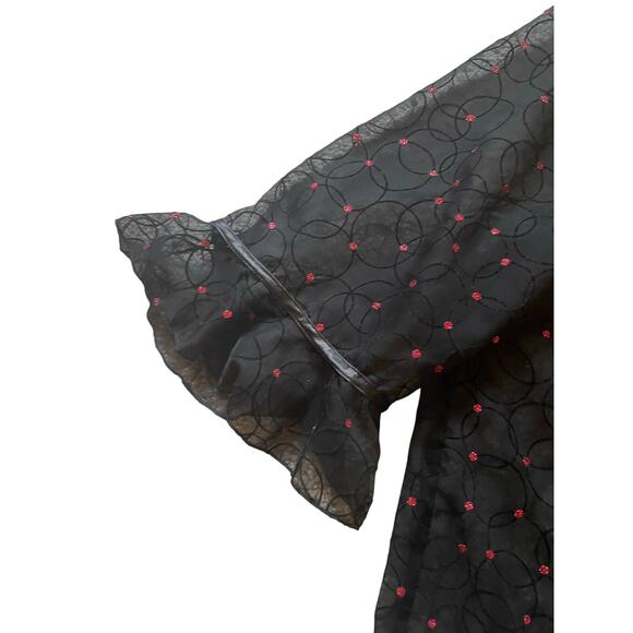 Maggie Barnes Womens/Teen Black Sheer Blouse with Circles Red Dot Design L/XL - Picture 7 of 7